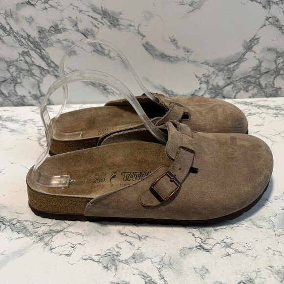 Birkenstock Shoes - Birkenstock Tatami Women 9N Boston Clog Shoe Comfort Slip On Beige Suede Buckle
